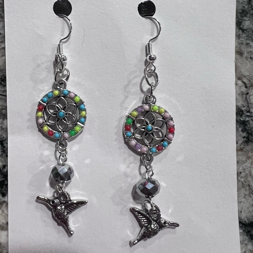 Silver Multicolor Dreamcatcher Earrings